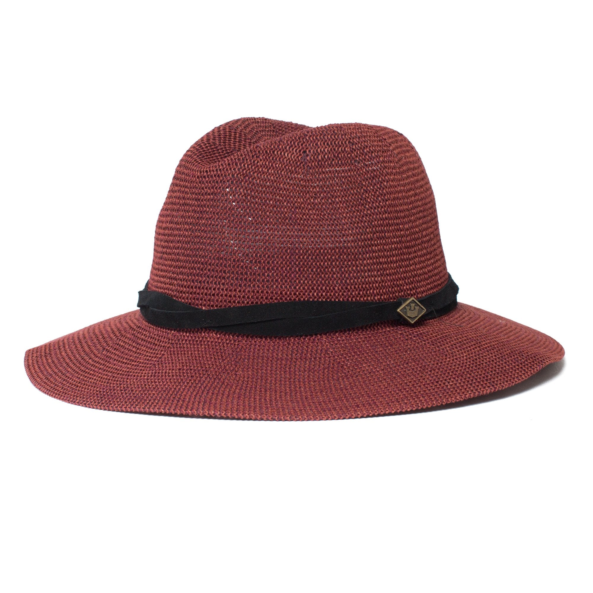 Goorin Bros. fatima center dent wide brim paper poly blend fedora hat Red left side view