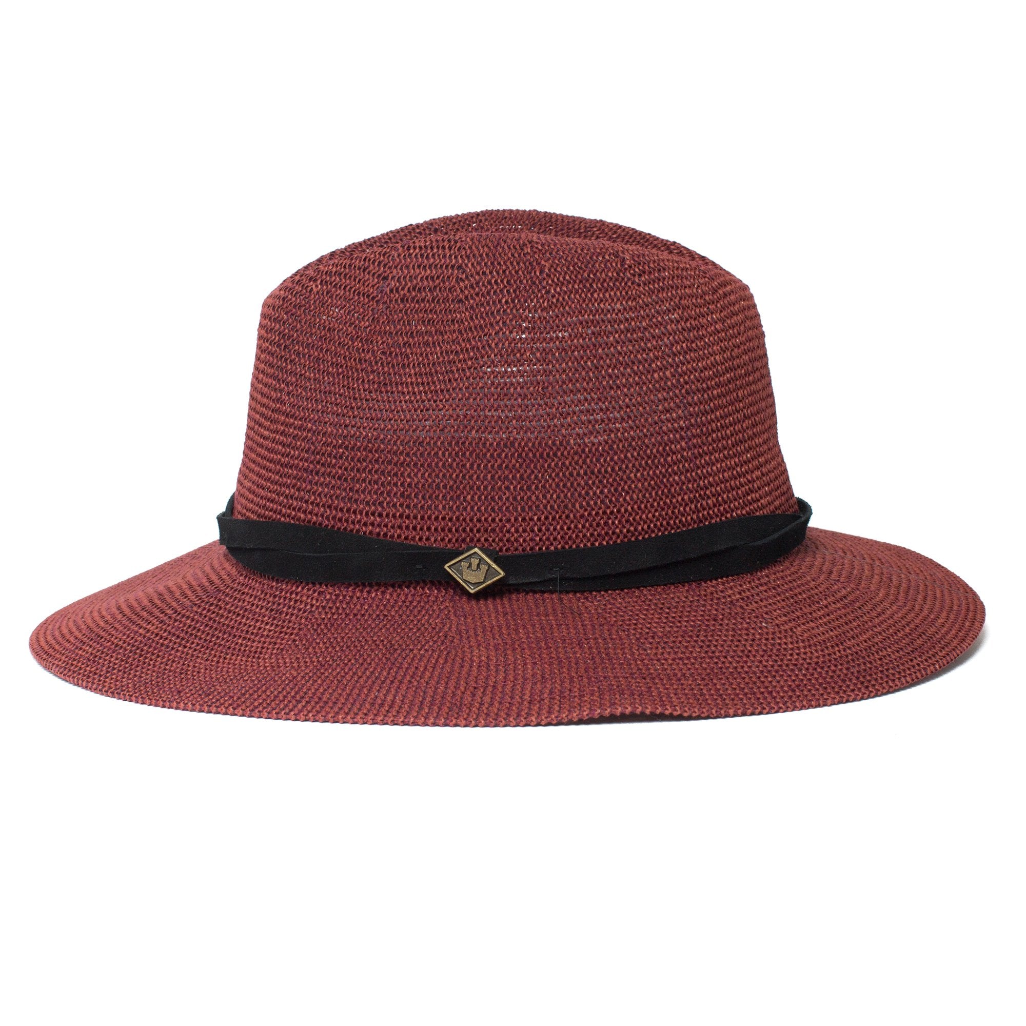 Goorin Bros. fatima center dent wide brim paper poly blend fedora hat Red side view