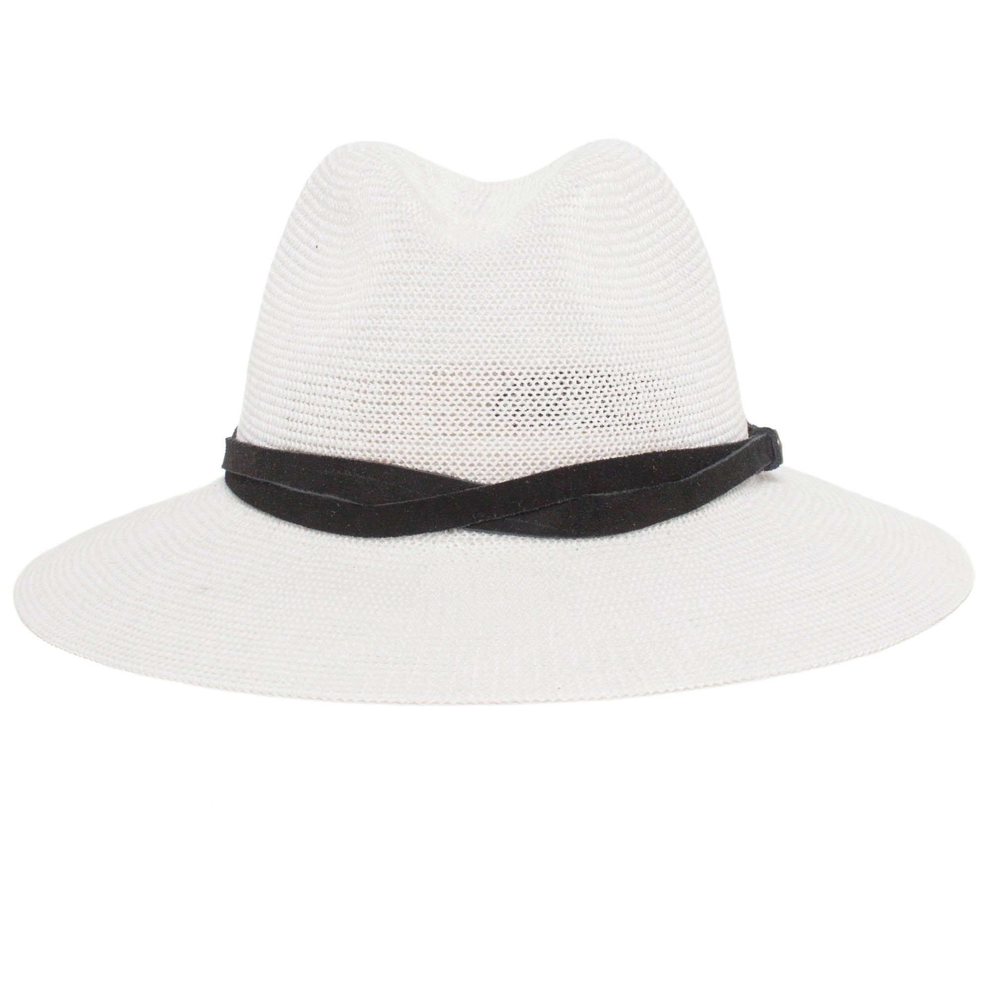 Goorin Bros. fatima center dent wide brim paper poly blend fedora hat White front view