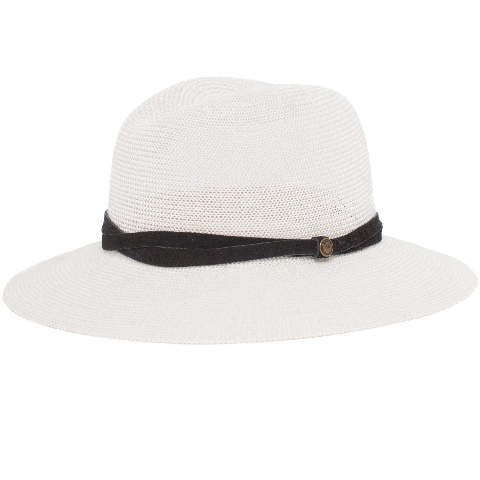 Goorin Bros. fatima center dent wide brim paper poly blend fedora hat White left side view