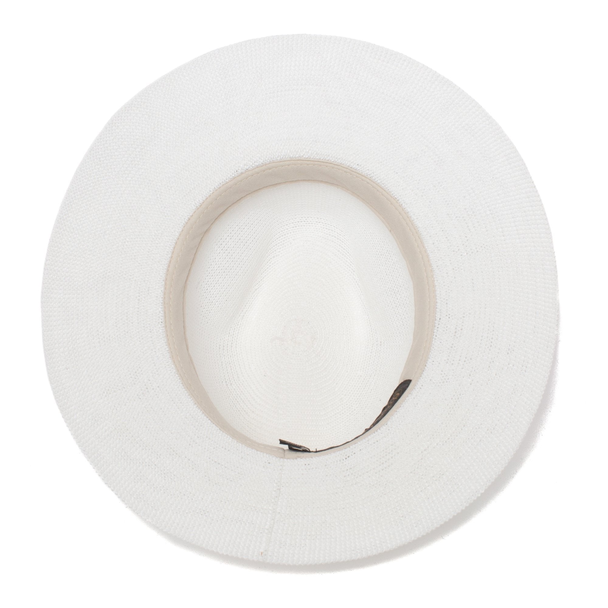 Goorin Bros. fatima center dent wide brim paper poly blend fedora hat White under view