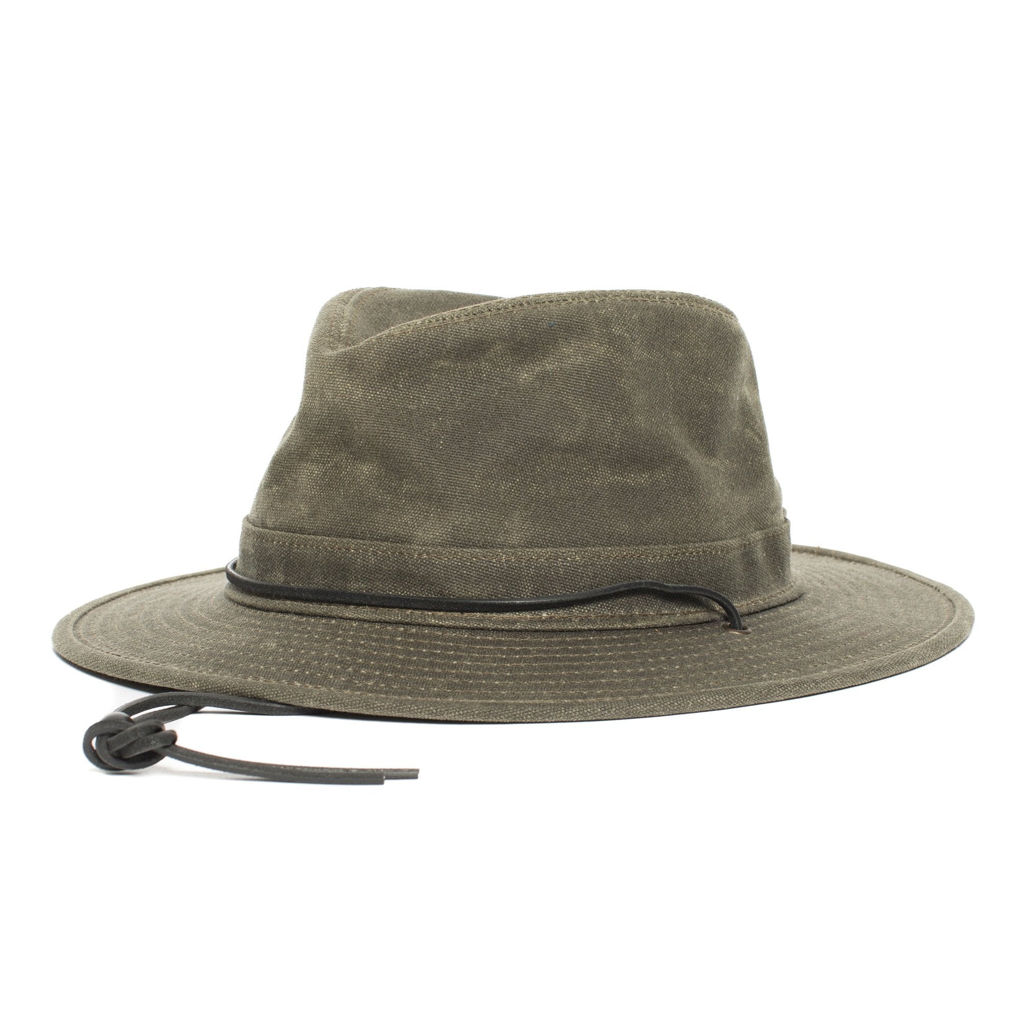 Goorin Bros. evolution valley center dent wide brim waxed cotton fedora hat Olive left side view