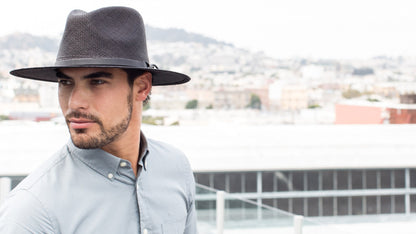 Goorin Bros. welfleet straw wide brim fedora Black  hero shot on male model