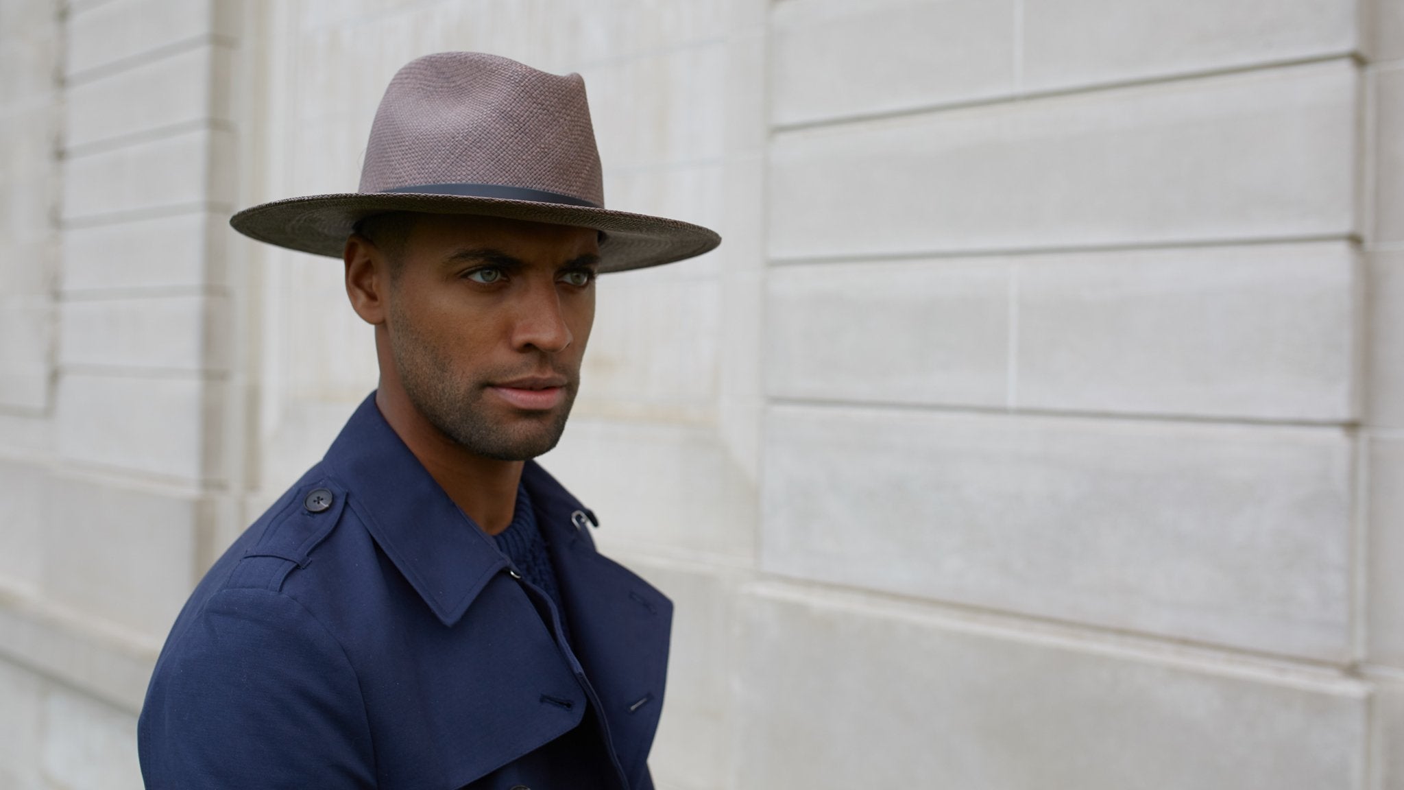 Goorin Bros. welfleet straw wide brim fedora Grey hero shot on male model