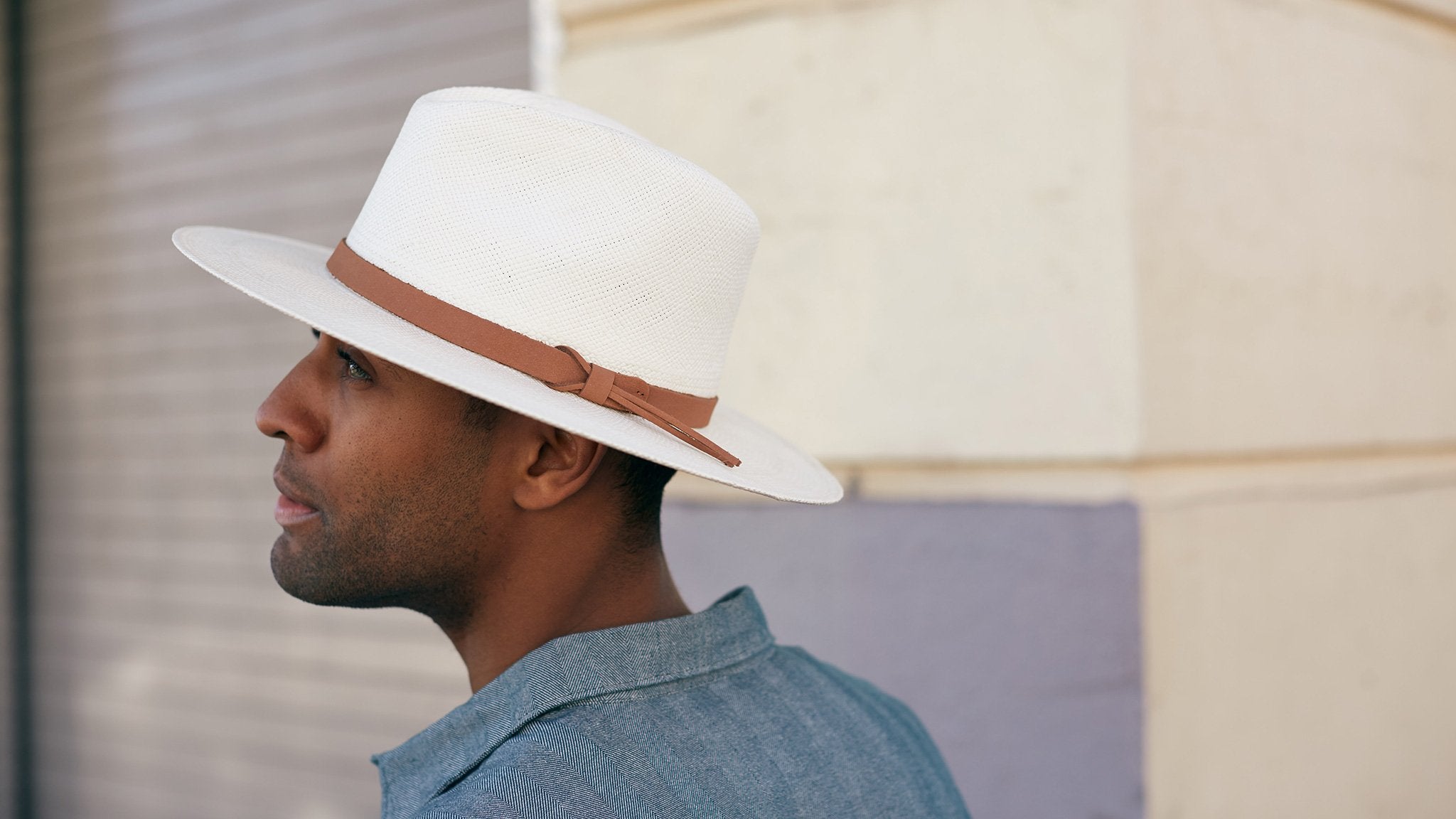 Goorin Bros. welfleet straw wide brim fedora White hero shot on male model