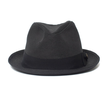 Goorin Bros. dan pines center dent medium brim linen fedora hat Black front view