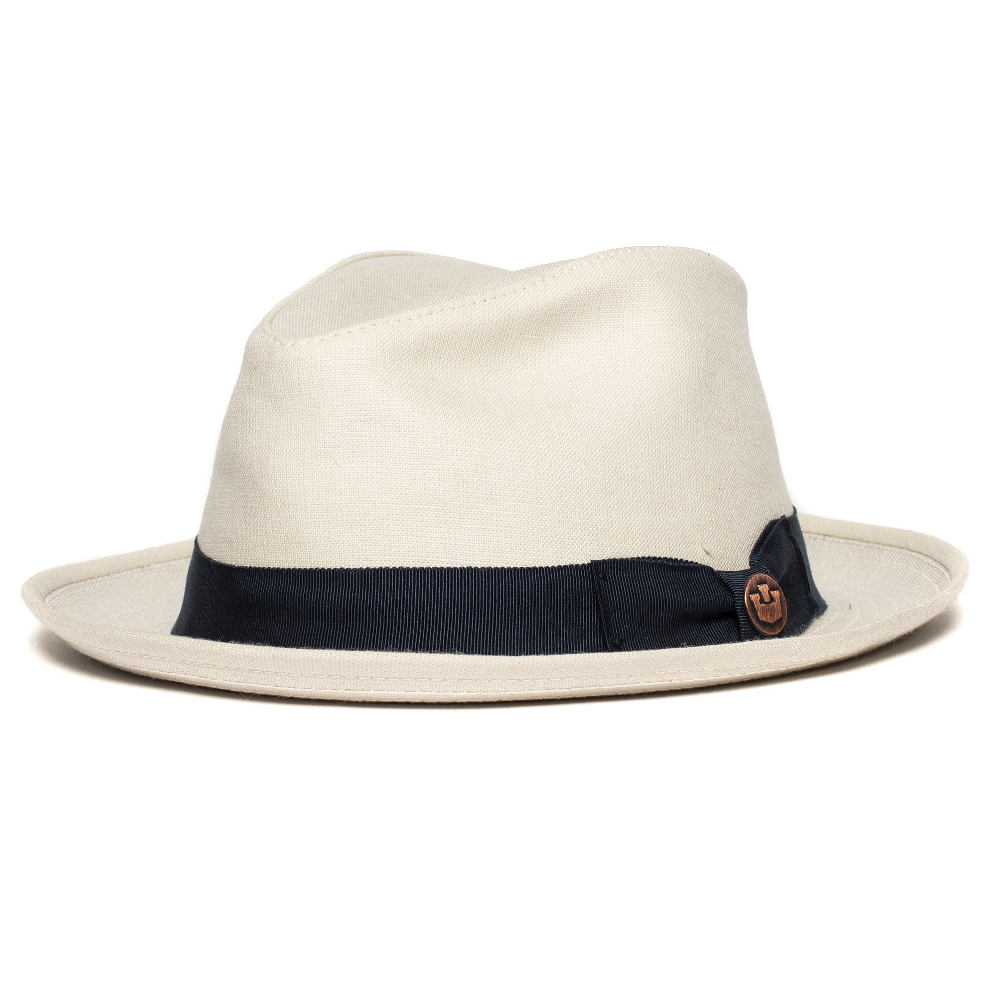 Goorin Bros. dan pines center dent medium brim linen fedora hat Creme left side view