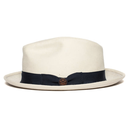Goorin Bros. dan pines center dent medium brim linen fedora hat Creme side view