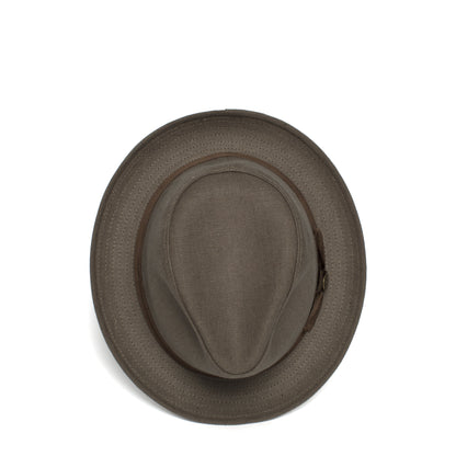 Goorin Bros. dan pines center dent medium brim linen fedora hat Khaki top view