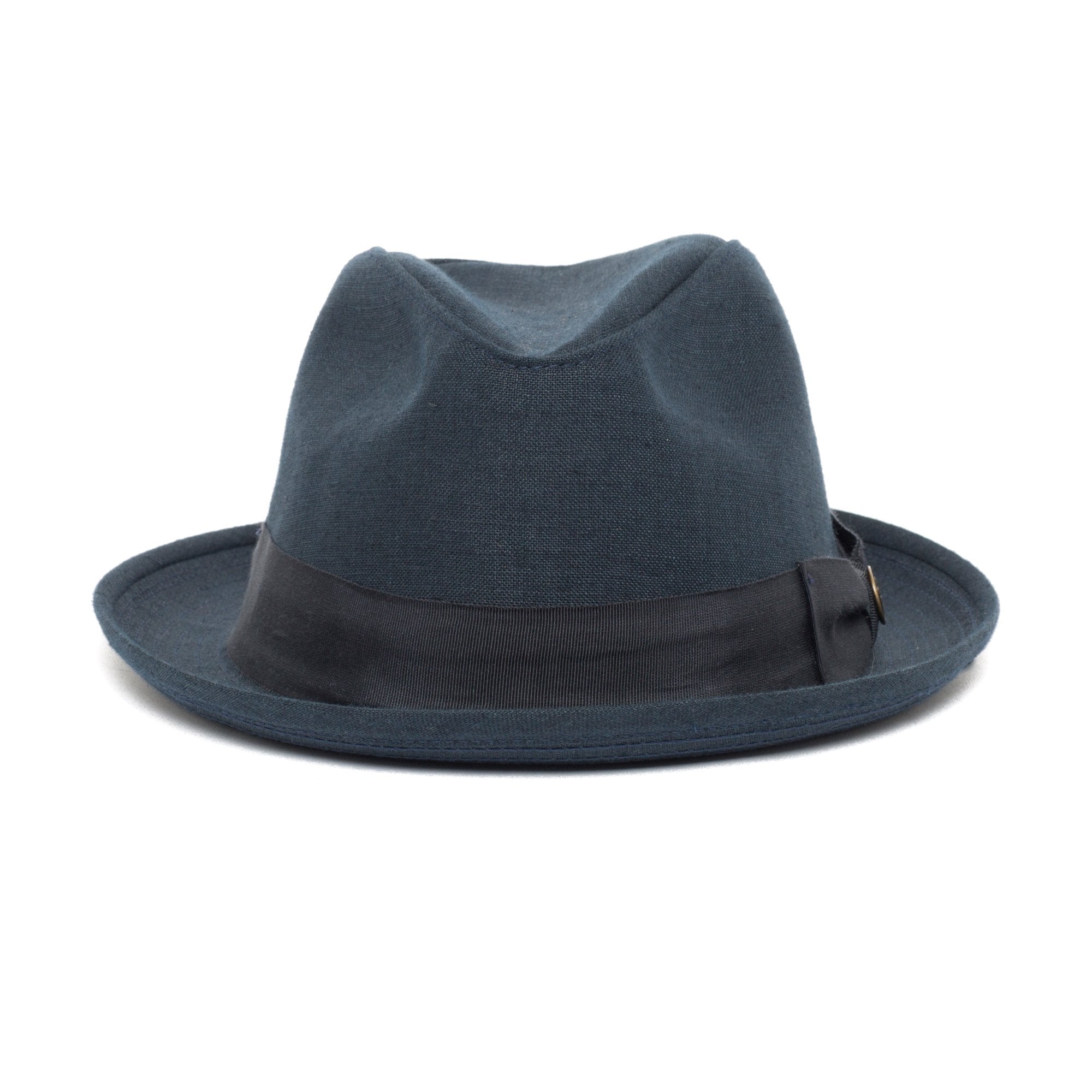 Goorin Bros. dan pines center dent medium brim linen fedora hat Navy front view