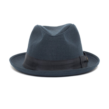 Goorin Bros. dan pines center dent medium brim linen fedora hat Navy front view