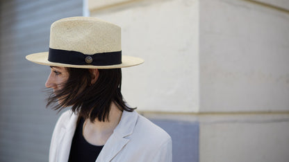 Goorin Bros. puerto lopez center dent wide brim straw fedora hat Natural hero shot on female model