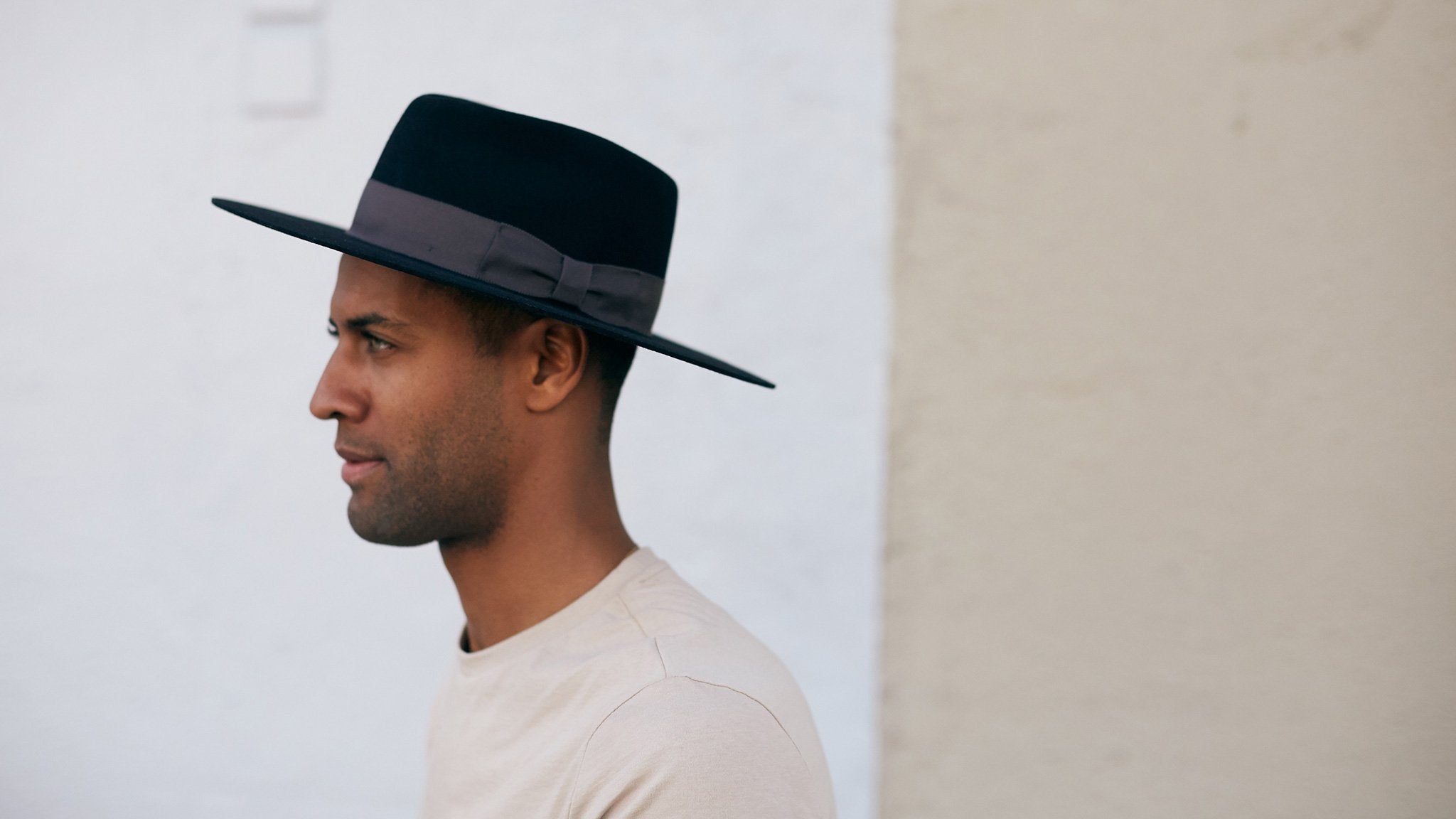 Goorin Bros. silent sam wool wide brim fedora Black hero shot on male model