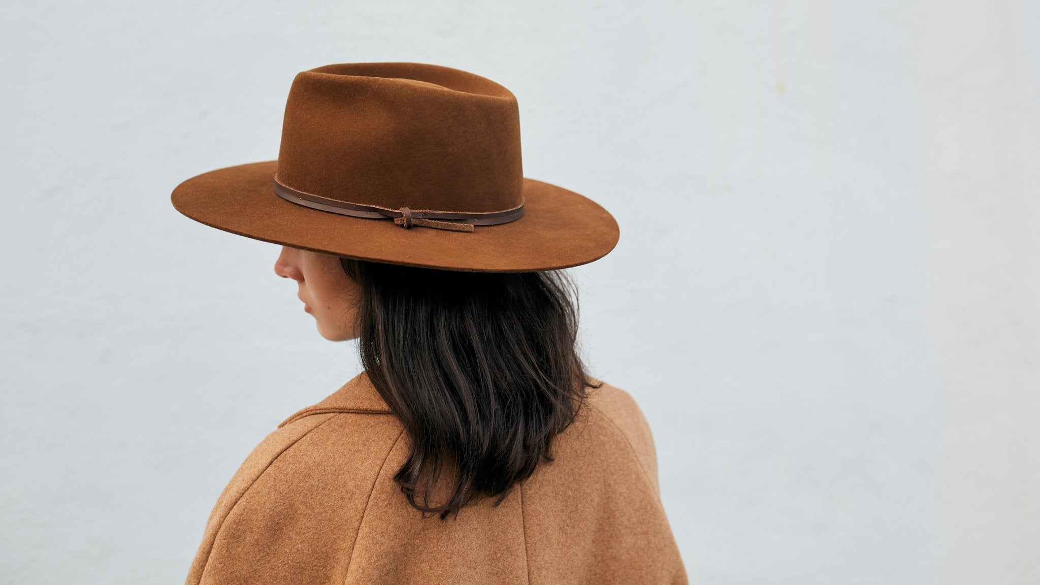 Goorin Bros. silent sam wool wide brim fedora Brown hero shot on female model