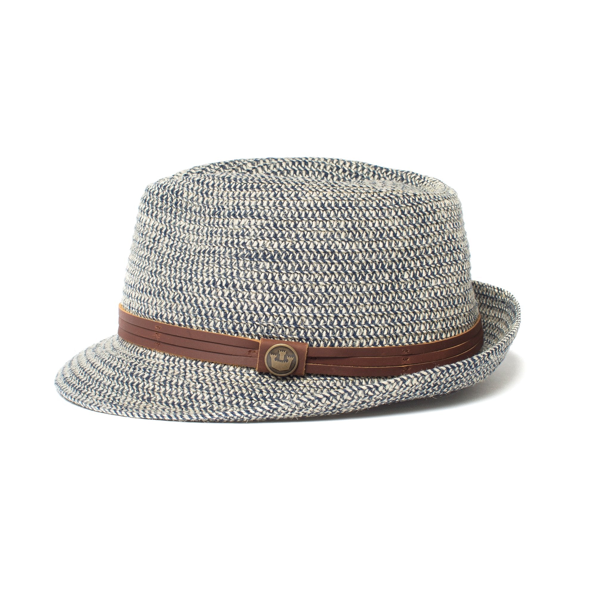 Goorin Bros. laying low teardrop short brim straw fedora hat Navy side view