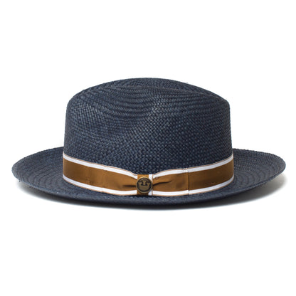Goorin Bros. southern coast center dent wide brim straw fedora hat Navy side view