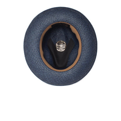 Goorin Bros. southern coast center dent wide brim straw fedora hat Navy under view