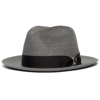 Goorin Bros. butch jackson center dent wide brim straw fedora hat Slate left side view