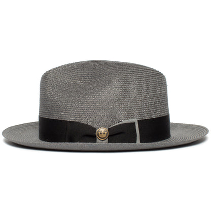 Goorin Bros. butch jackson center dent wide brim straw fedora hat Slate side view