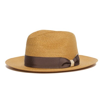 Goorin Bros. butch jackson center dent wide brim straw fedora hat Whiskey left side view