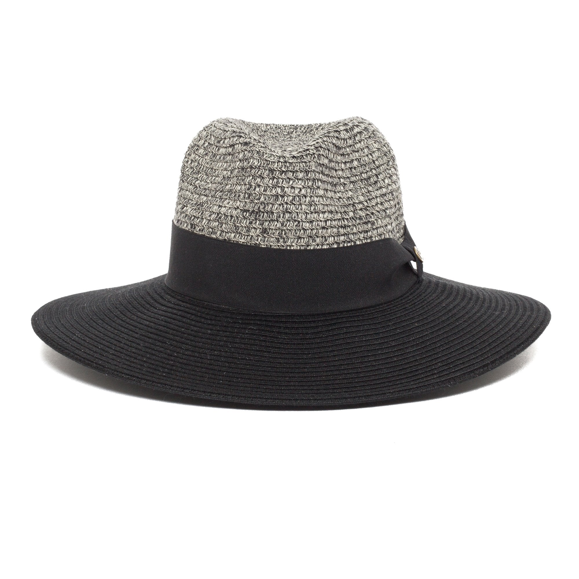 Goorin Bros. mamacita center dent wide brim polyester ribbon fedora hat Black front view