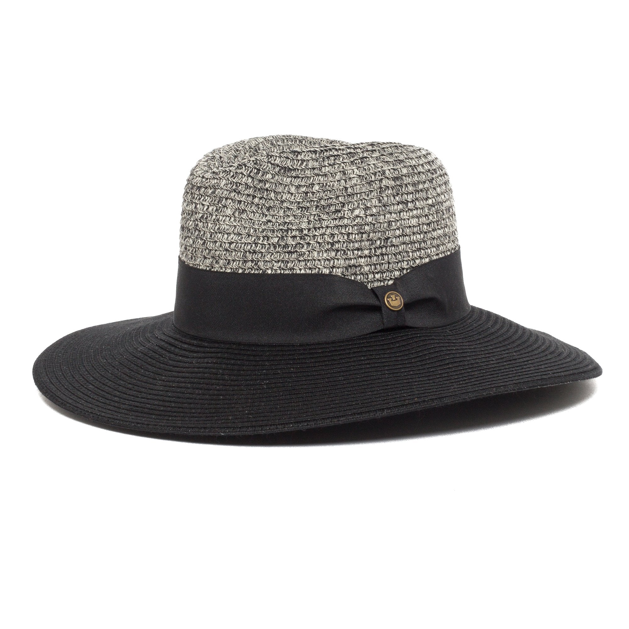 Goorin Bros. mamacita center dent wide brim polyester ribbon fedora hat Black left side view