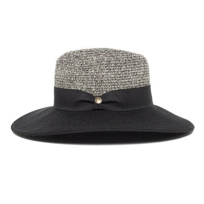 Goorin Bros. mamacita center dent wide brim polyester ribbon fedora hat Black side view