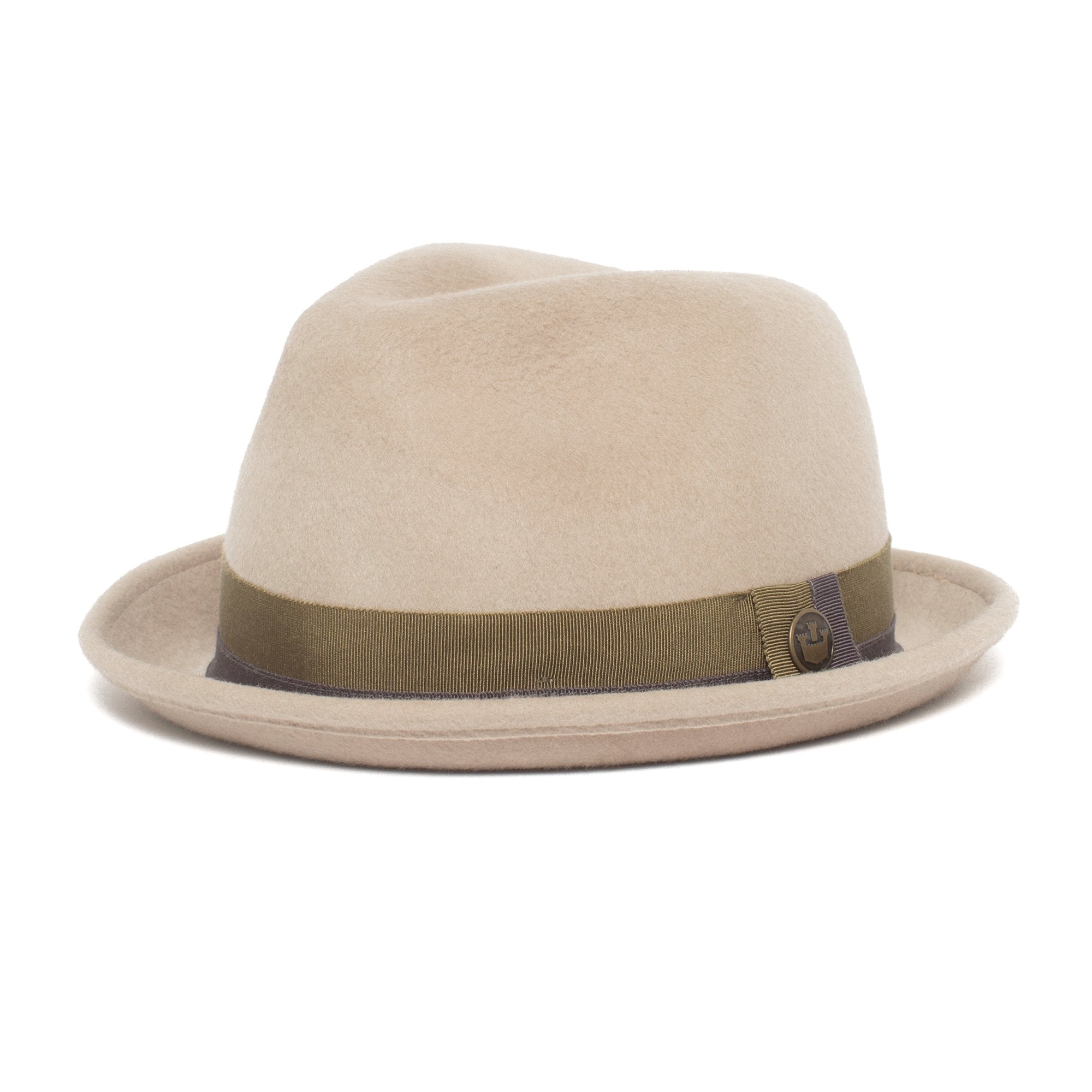 Goorin Bros. baby face center dent short brim wool fedora hat Tan left side view