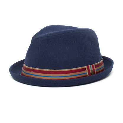 Goorin Bros. hit it pure center dent short brim poly blend fedora hat Navy left side view