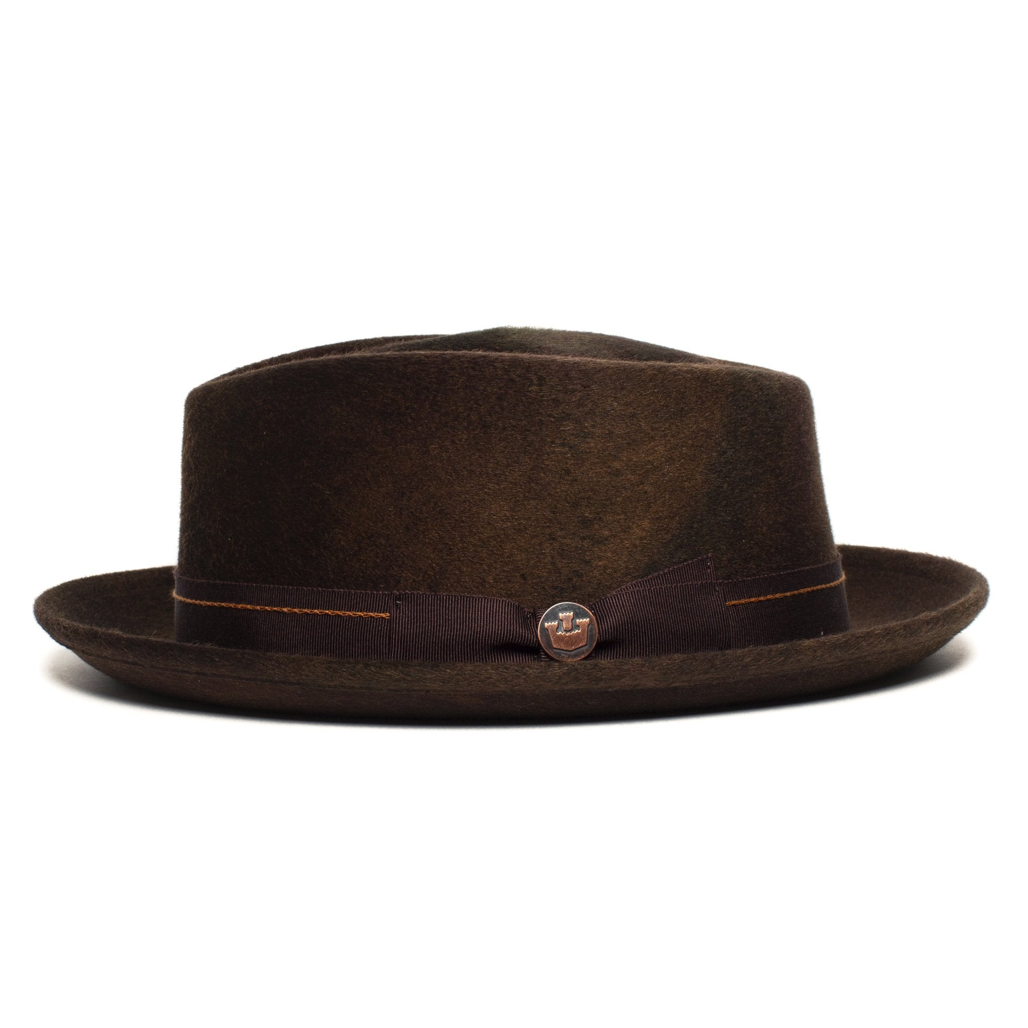 Goorin Bros. note king diamond medium brim felt porkpie fedora hat Brown side view
