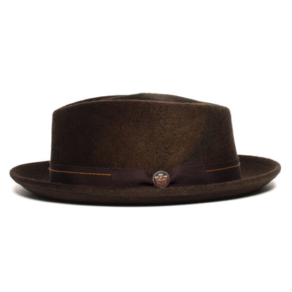 Goorin Bros. note king diamond medium brim felt porkpie fedora hat Brown side view