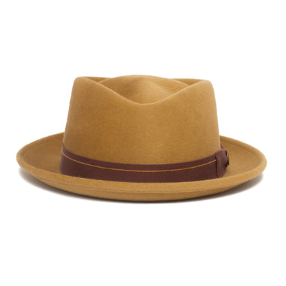 Goorin Bros. note king diamond medium brim felt porkpie fedora hat Mustard front view