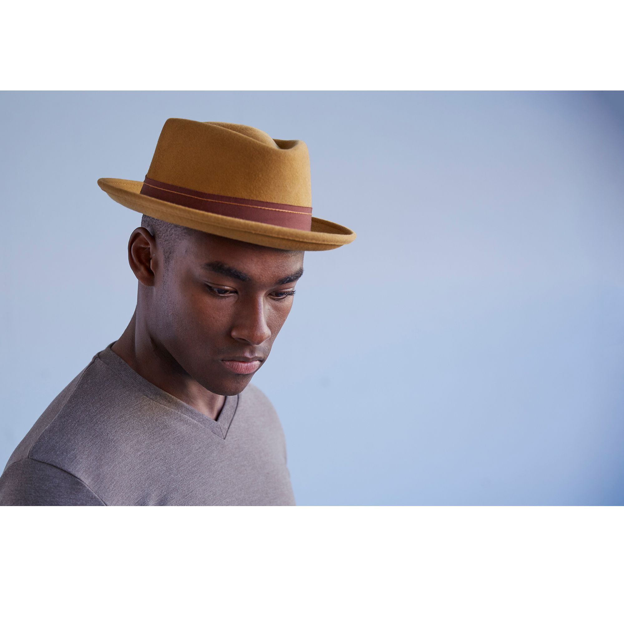 Goorin Bros. note king diamond medium brim felt porkpie fedora hat Mustard  mens styling