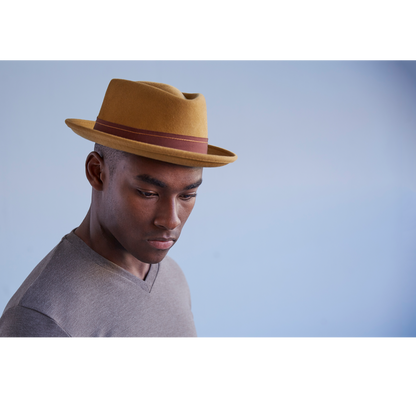Goorin Bros. note king diamond medium brim felt porkpie fedora hat Mustard  mens styling