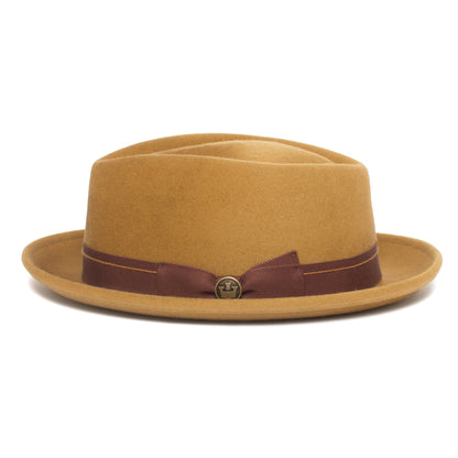 Goorin Bros. note king diamond medium brim felt porkpie fedora hat Mustard side view