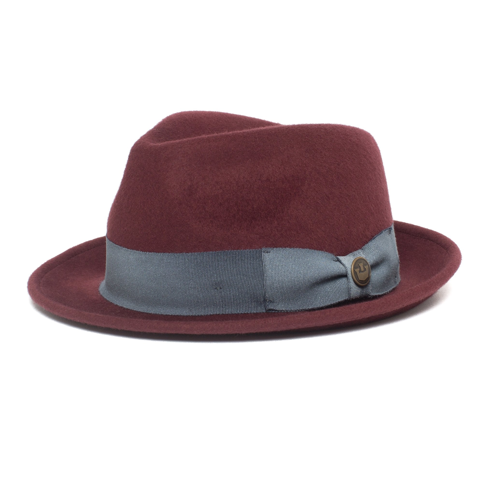 Goorin Bros. party times center dent medium brim felt fedora hat Burgundy left side view