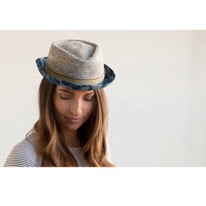 Goorin Bros. take a chill pill diamond short brim cotton blend porkpie fedora hat Blue  womens styling