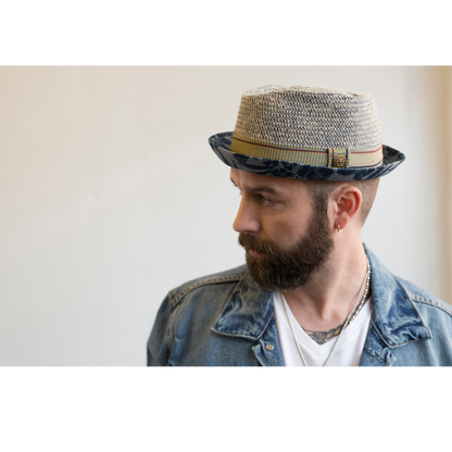 Goorin Bros. take a chill pill diamond short brim cotton blend porkpie fedora hat Blue  mens styling