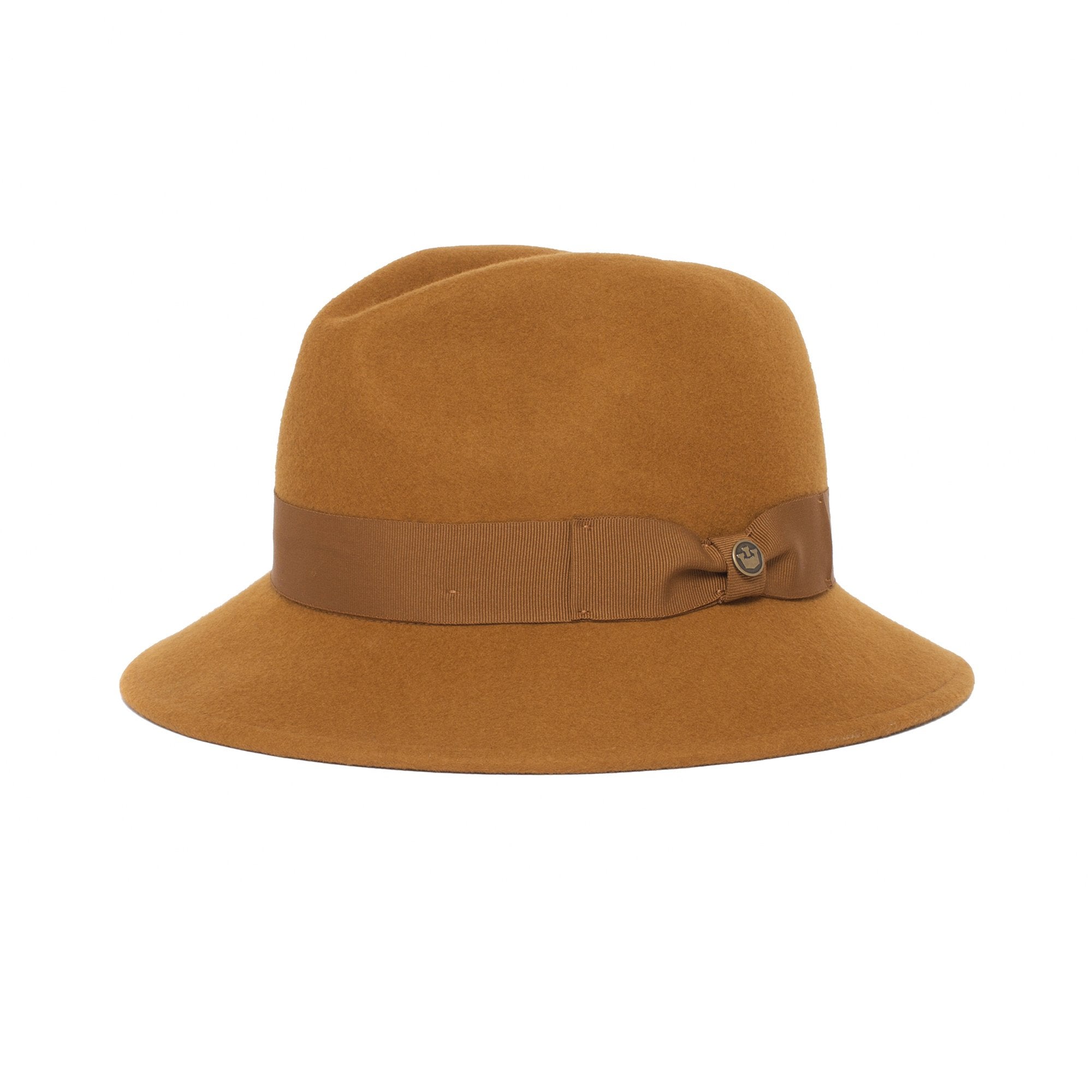 Goorin Bros. ms chandler center dent wide brim wool fedora hat Mustard left side view