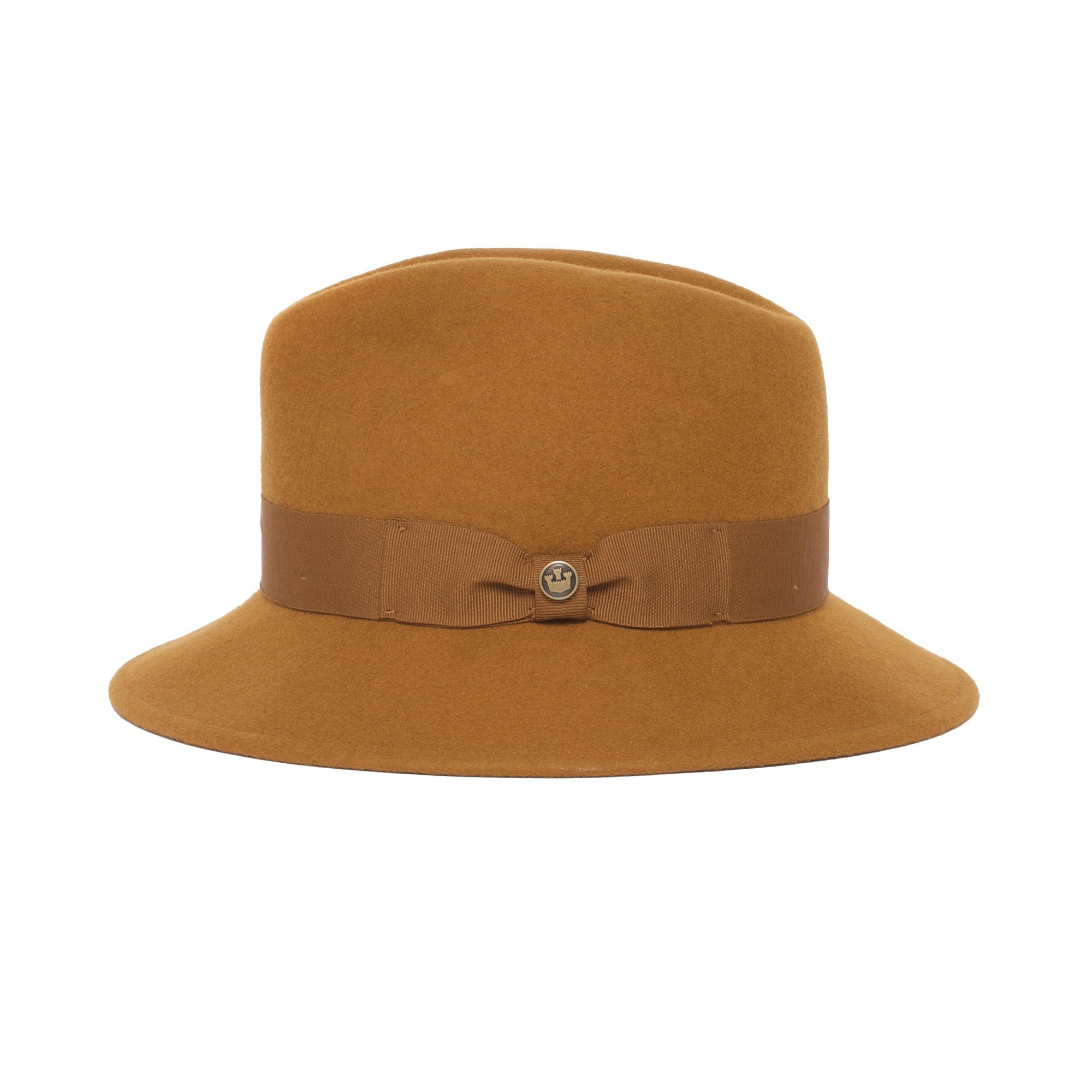 Goorin Bros. ms chandler center dent wide brim wool fedora hat Mustard side view