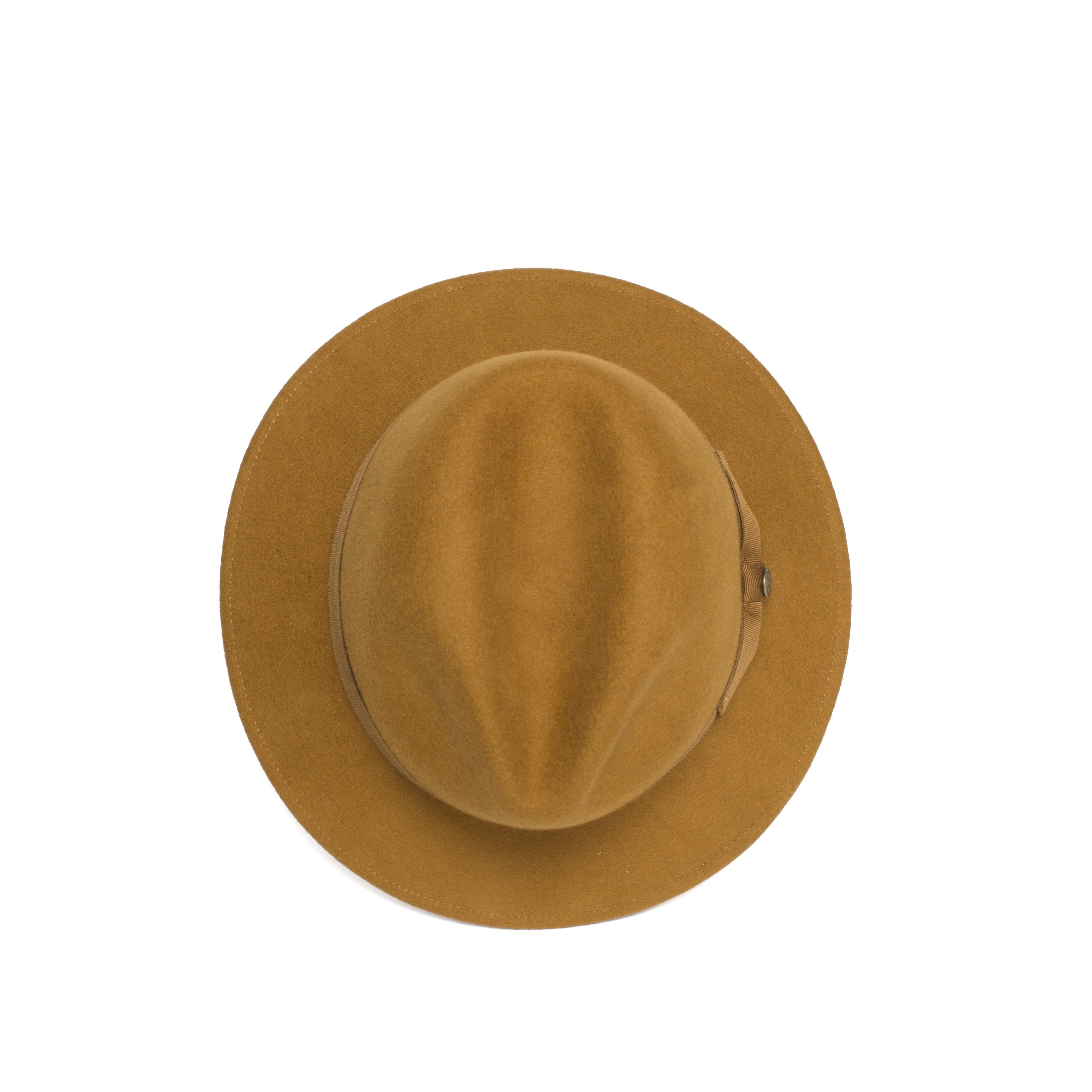 Goorin Bros. ms chandler center dent wide brim wool fedora hat Mustard top view