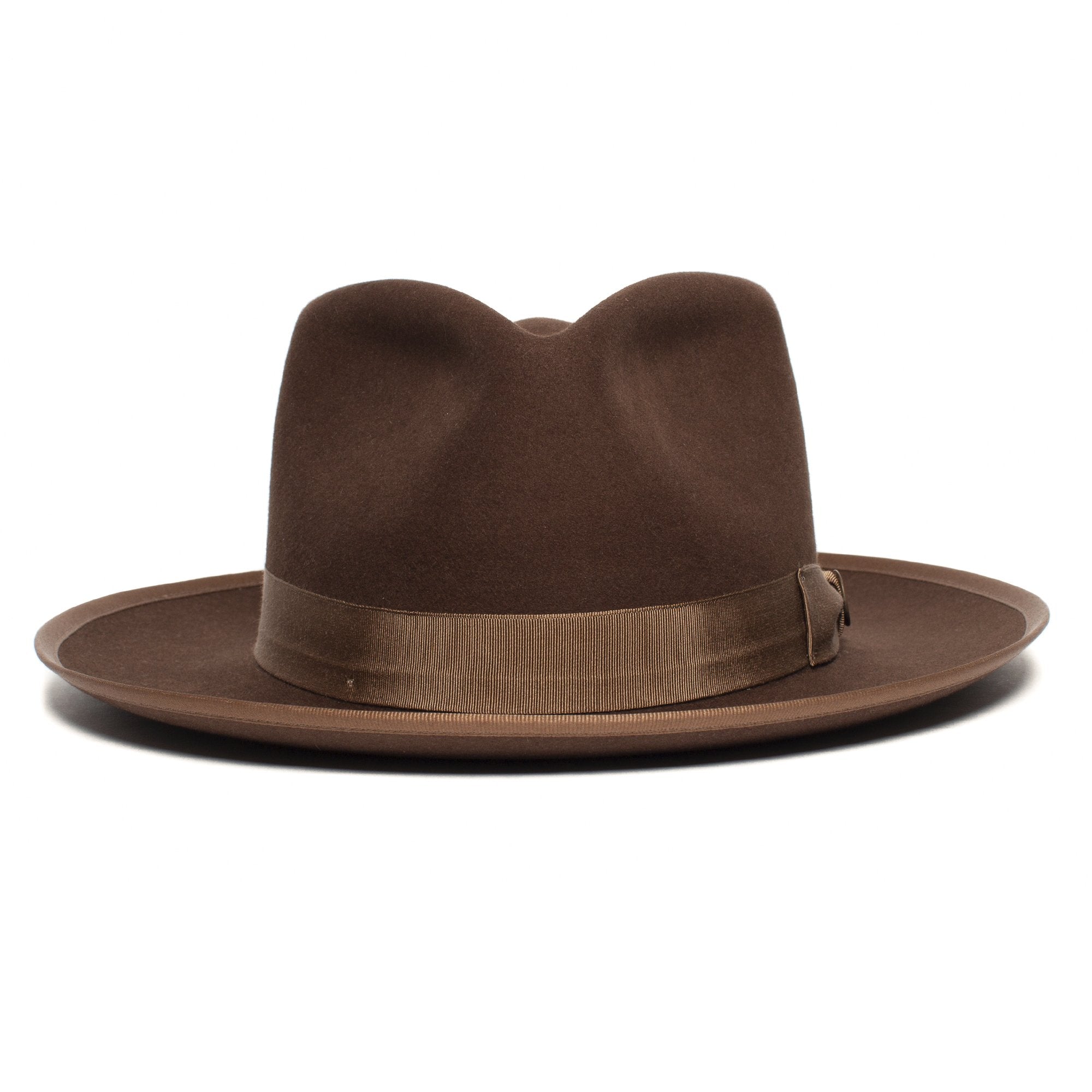 Goorin Bros. river gray teardrop wide brim felt fedora hat Brown front view
