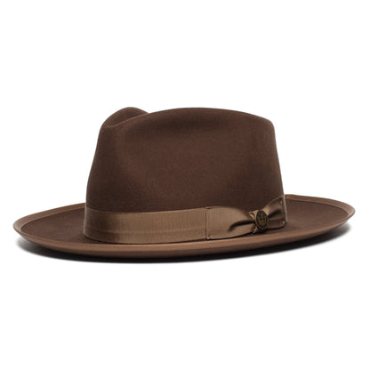 Goorin Bros. river gray teardrop wide brim felt fedora hat Brown left side view