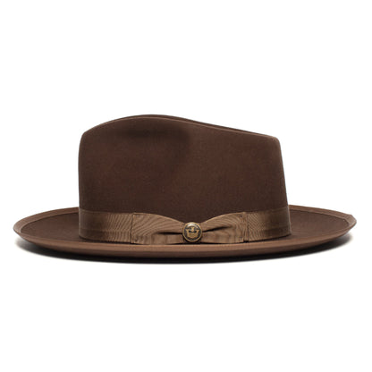 Goorin Bros. river gray teardrop wide brim felt fedora hat Brown side view