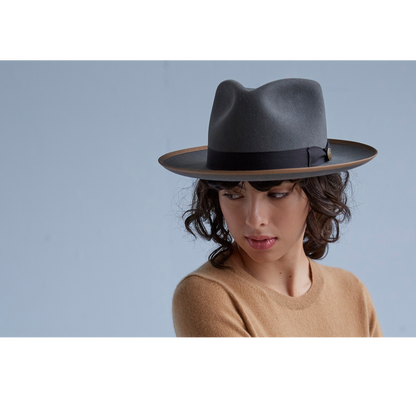 Goorin Bros. river gray teardrop wide brim felt fedora hat Grey  womens styling