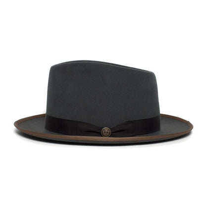 Goorin Bros. river gray teardrop wide brim felt fedora hat Grey side view