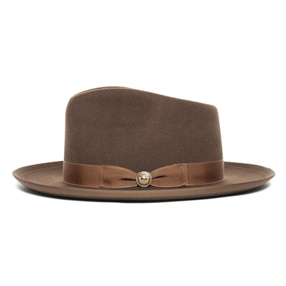 Goorin Bros. river gray teardrop wide brim felt fedora hat Rust side view