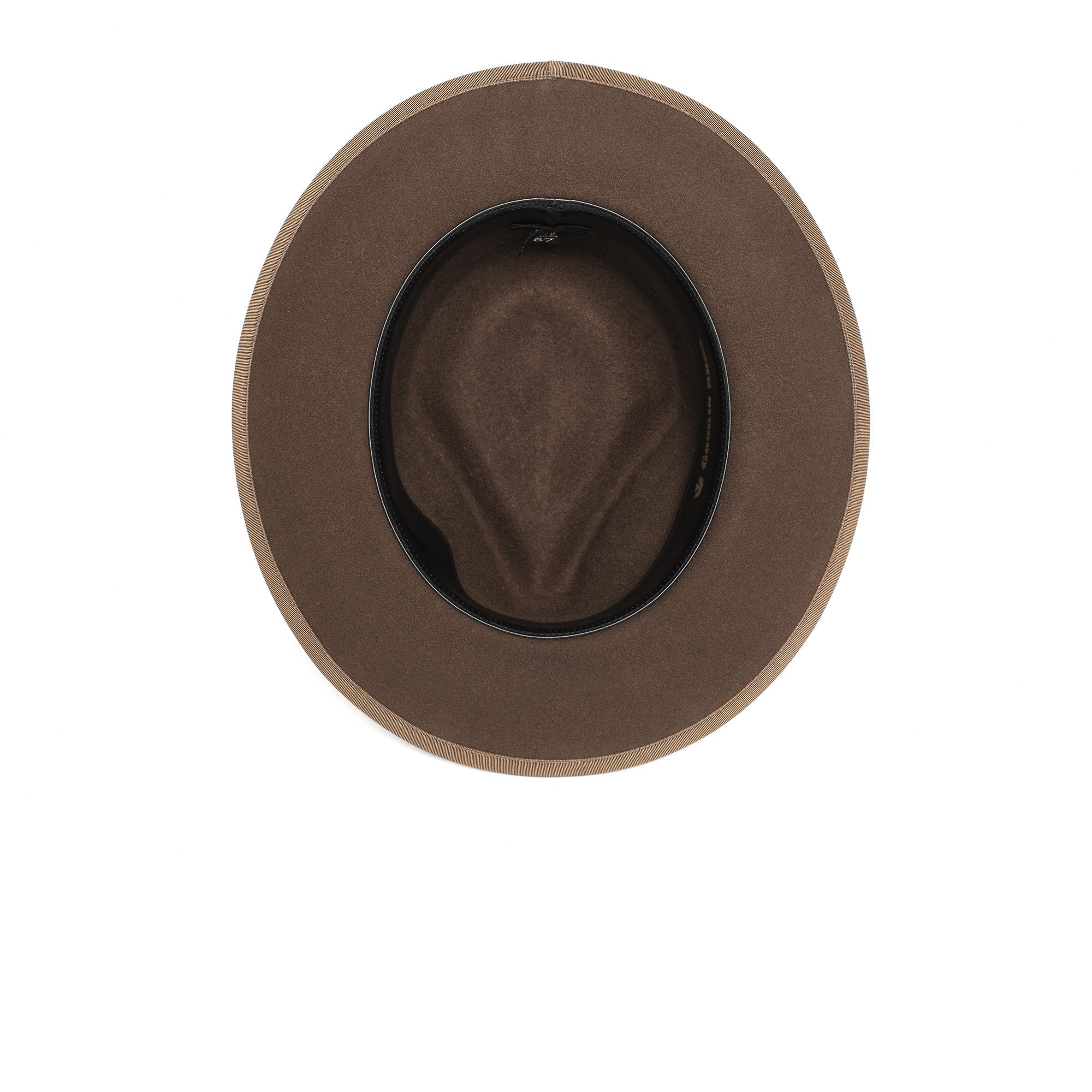 Goorin Bros. river gray teardrop wide brim felt fedora hat Rust under view