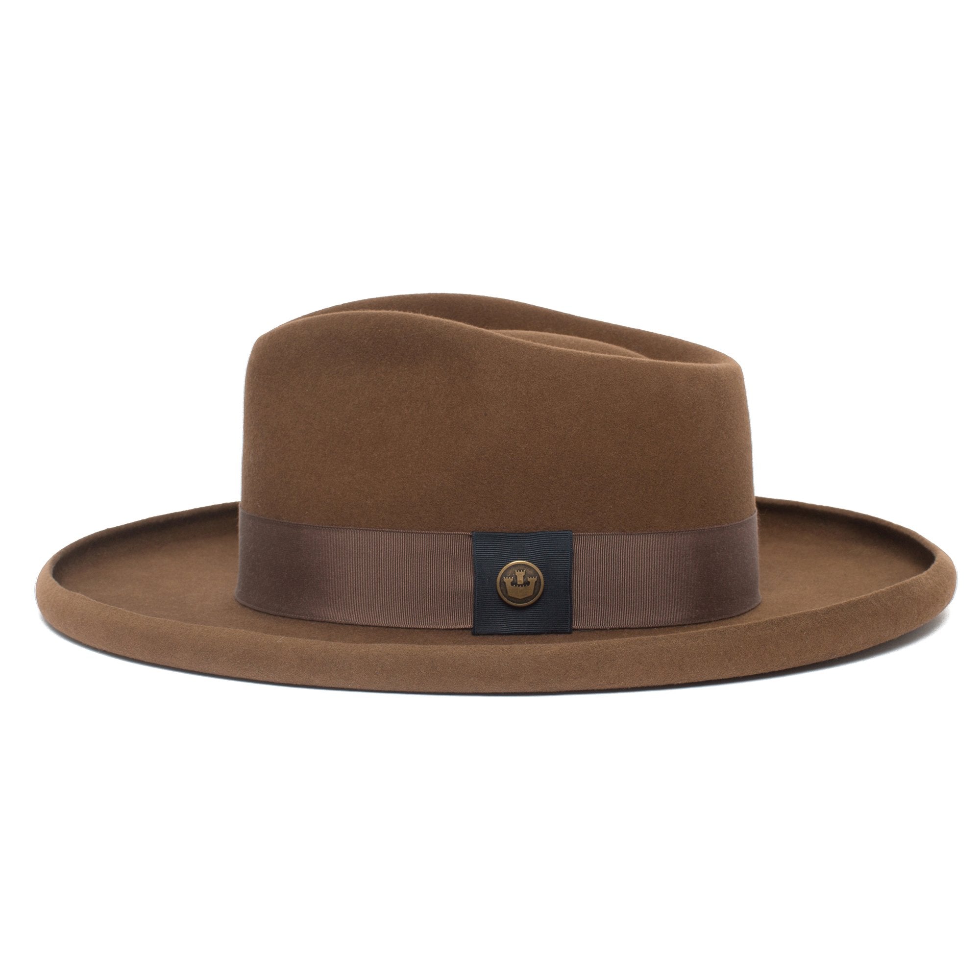 Goorin Bros. colonel pierce teardrop wide brim felt fedora hat Brown side view