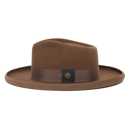 Goorin Bros. colonel pierce teardrop wide brim felt fedora hat Brown side view